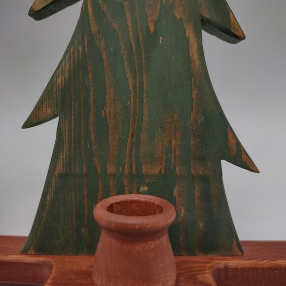 Vintage Primitive Rustic Painted Wood Fir Tree Candlestick Decor, Wall or Table - Picture 8 of 17